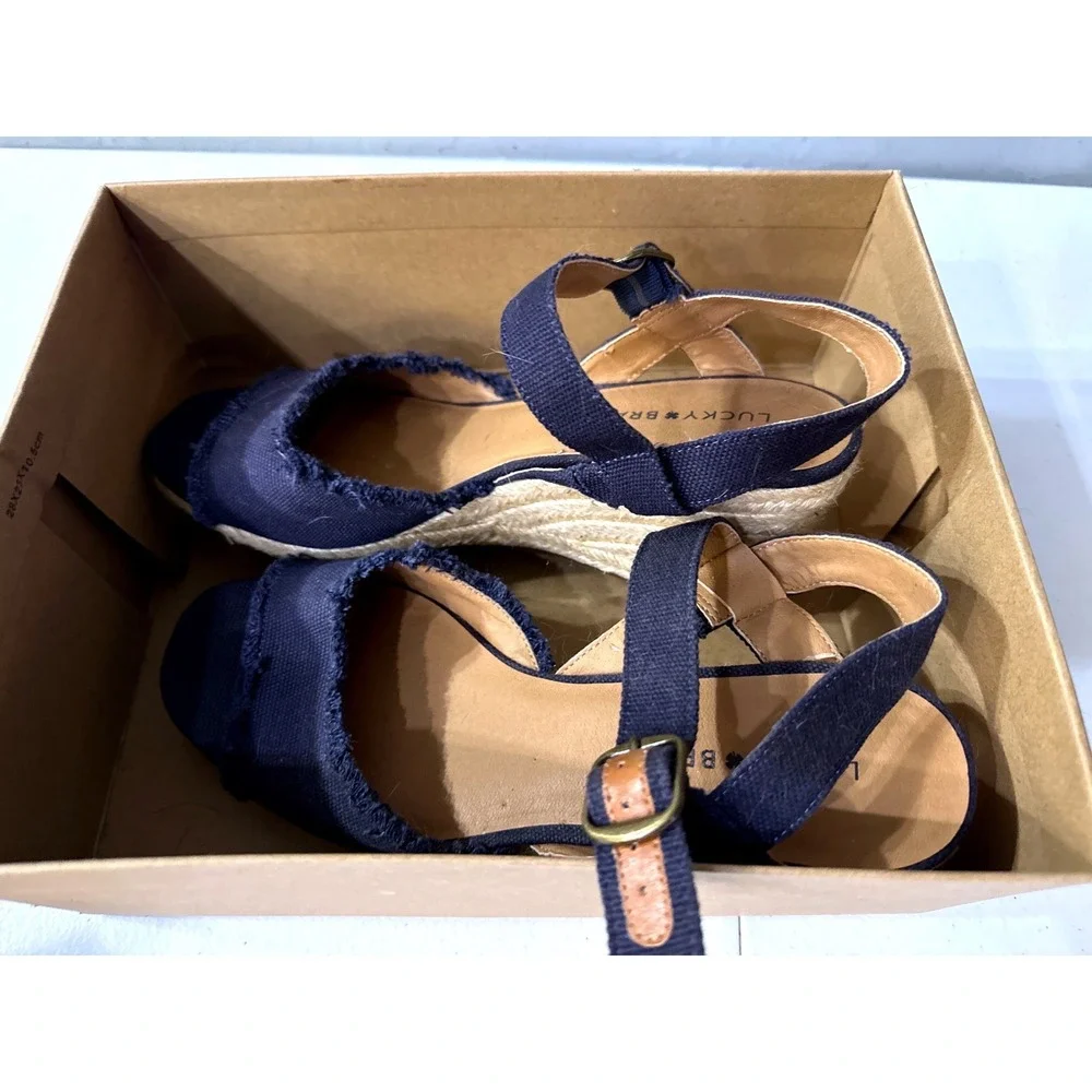 Lucky Brand Mindra Indigo Heavy Canvas Espadrille Wedge Sandals Womens 9.5M